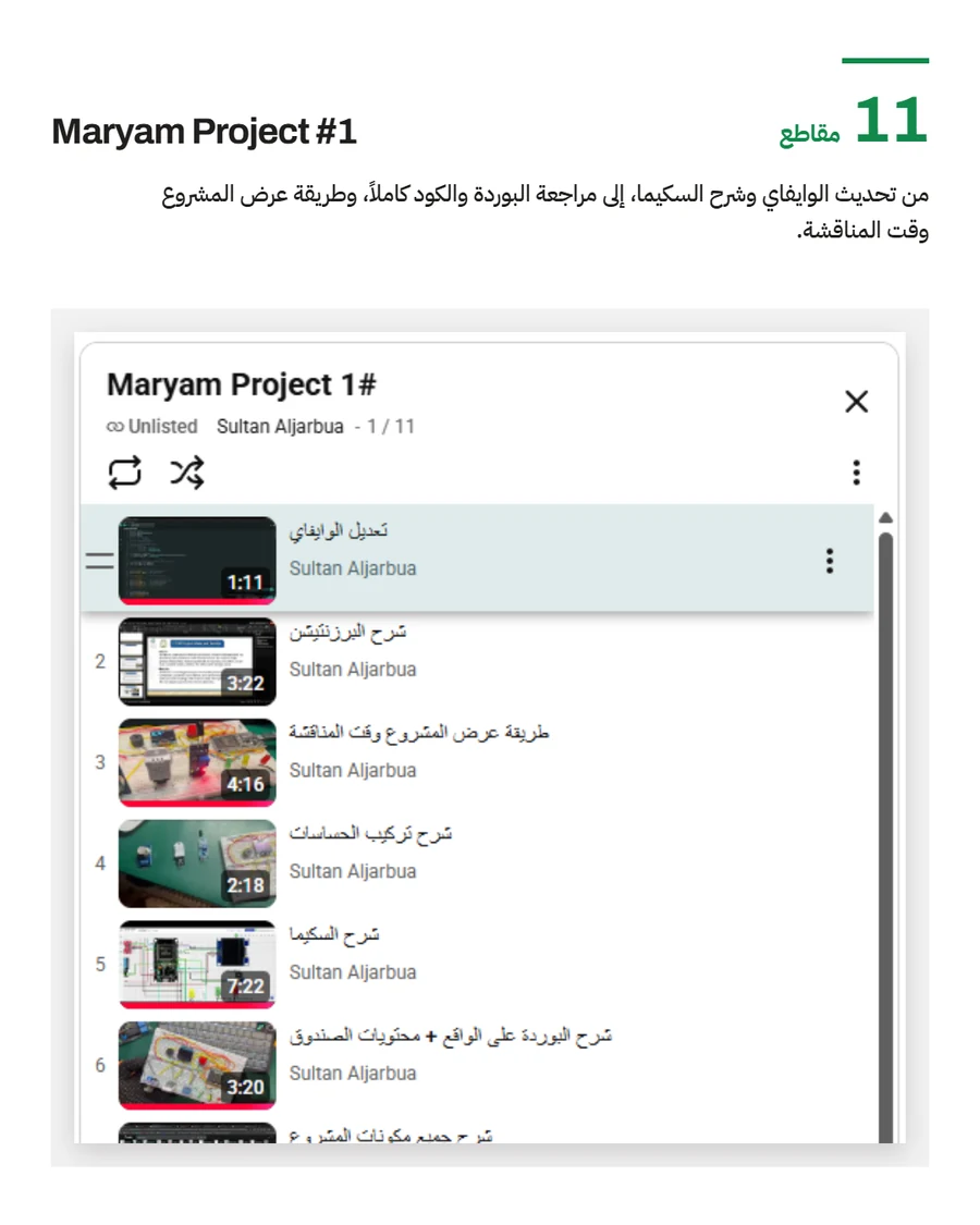 قائمة مقاطع لشرح مشروع إلكتروني وبرمجي كامل