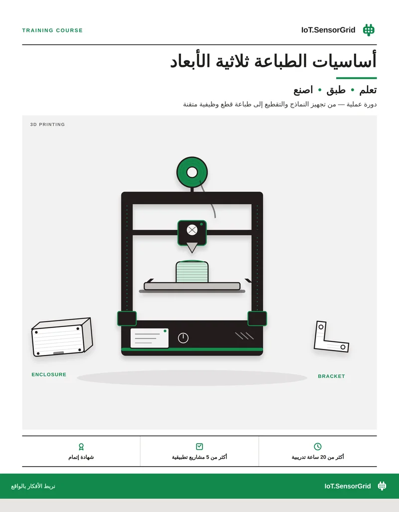 الملصق الرسمي لدورة أساسيات الطباعة ثلاثية الأبعاد من IoT.SensorGrid